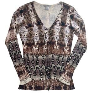 NWT Alberto Makali Snake Print Zip Front Cardigan Embellished V-Neck Knit - M